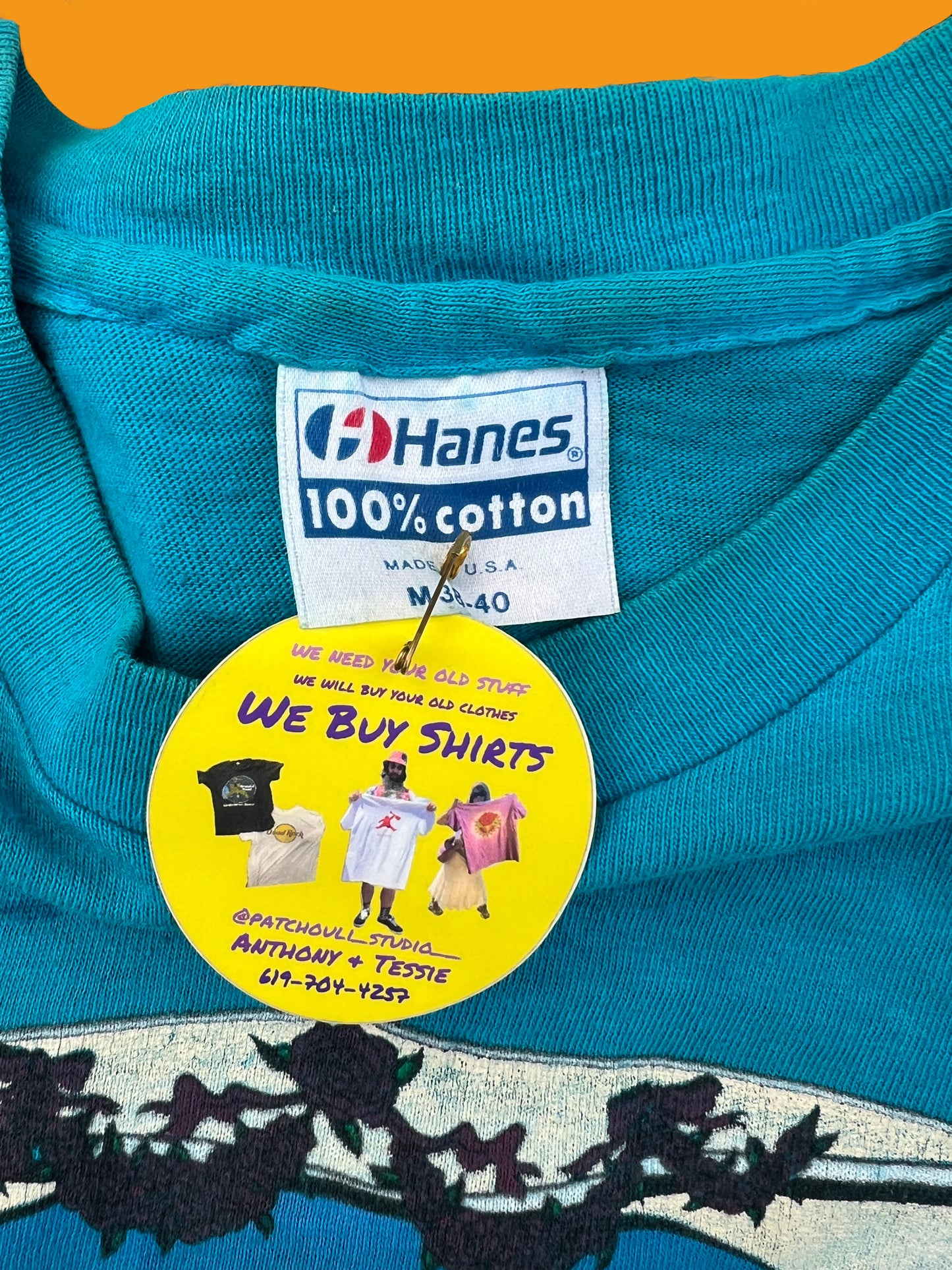 Vintage 80's Grateful Dead Greek Theatre "temple, rose, moon"  turquoise short sleeve shirt