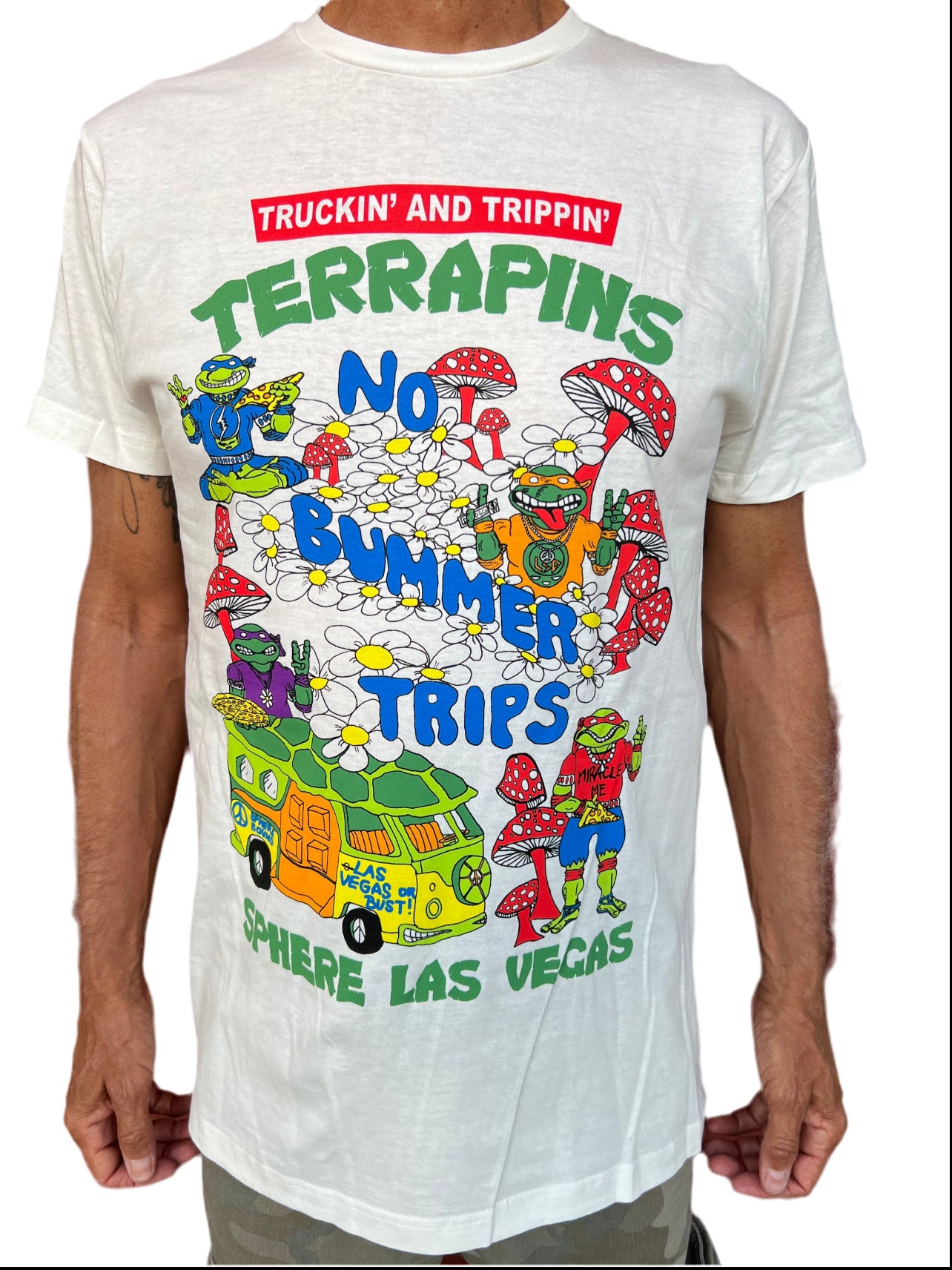 Truckin and Trippin Terrapins TMNT- white short sleeve t-shirt