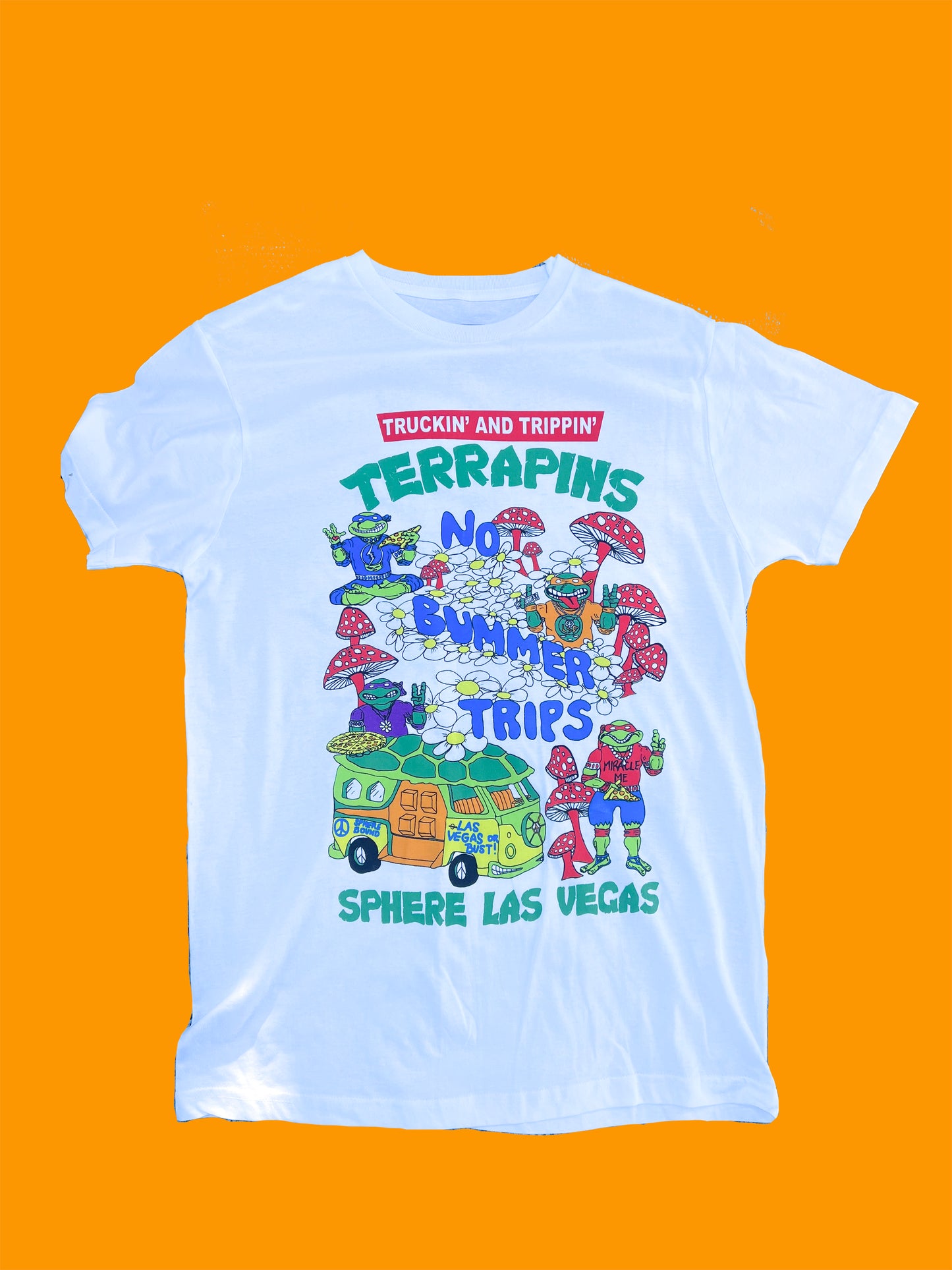Truckin and Trippin Terrapins TMNT- white short sleeve t-shirt