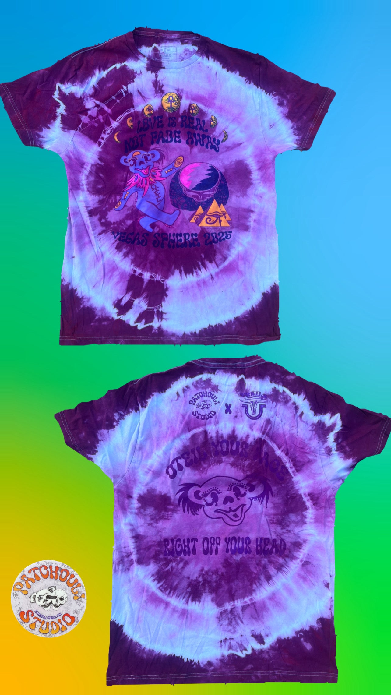 Tie Dyed LOVE is REAL- NOT FADE AWAY Oteil Bear- short sleeve t-shirt