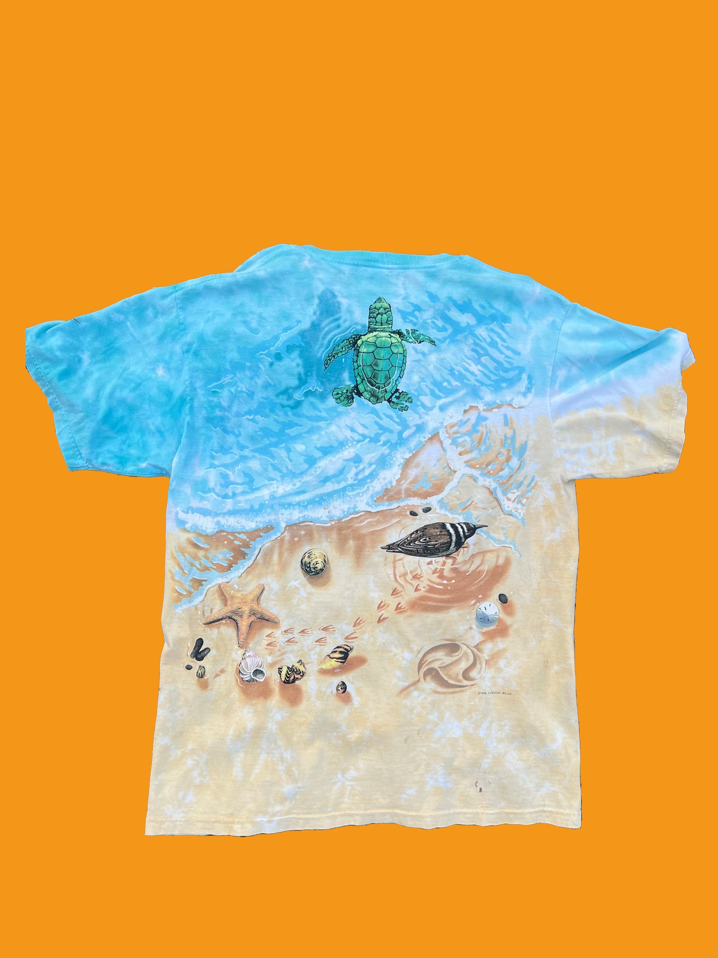 Vintage 1996 Liquid Blue Terrapin Turtles Beach Tie Dye short sleeve shirt