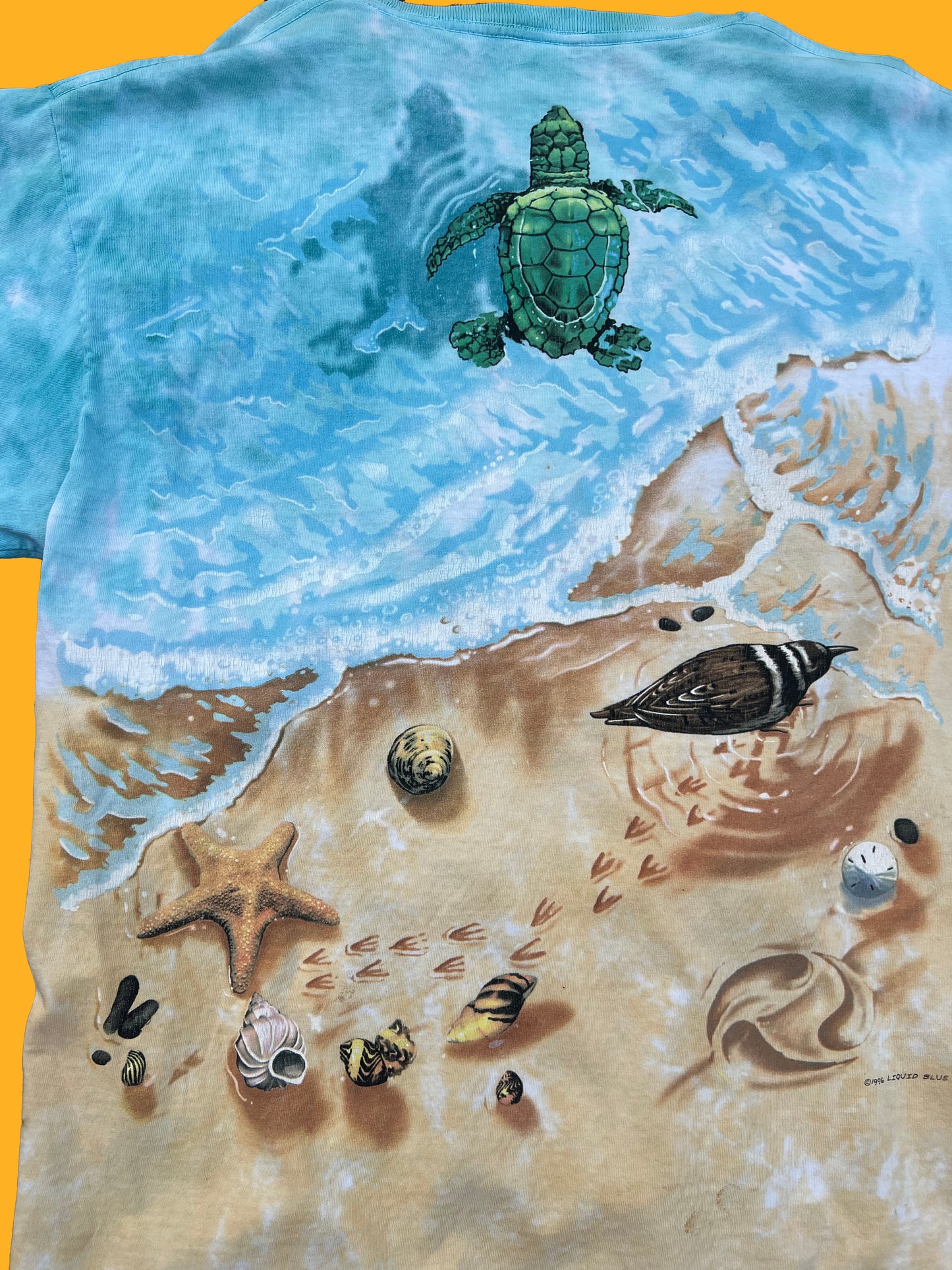 Vintage 1996 Liquid Blue Terrapin Turtles Beach Tie Dye short sleeve shirt